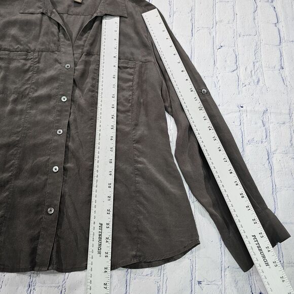 Tommy Bahama 100% Silk Button Up Shirt Blouse Top Dark Green Summer WOMENS SZ L - Picture 2 of 10